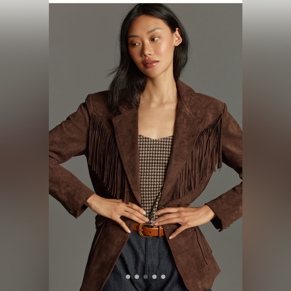 ANTHROPOLOGIE Blanc NYC Brown Fringe Women's Jacket/Blazer